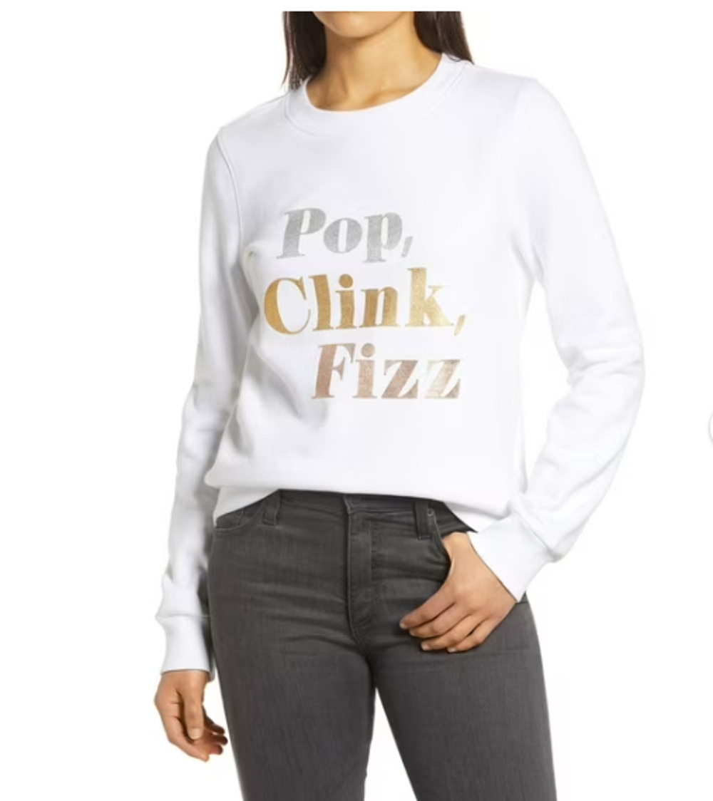 Nordstrom 1901 White Gold Silver Sweatshirt Size LARGE New Years Pop Clink Fizz